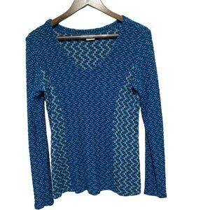 Tianello Top Womens M Blue Teal Long Sleeve Stretch Textured Knit V Neck‎ Artsy